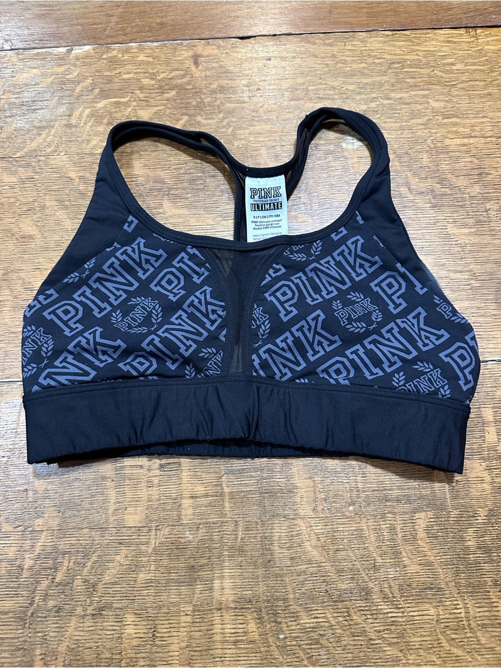 PINK Victoria's Secret Black Logo Racerback Sports Bra  small
